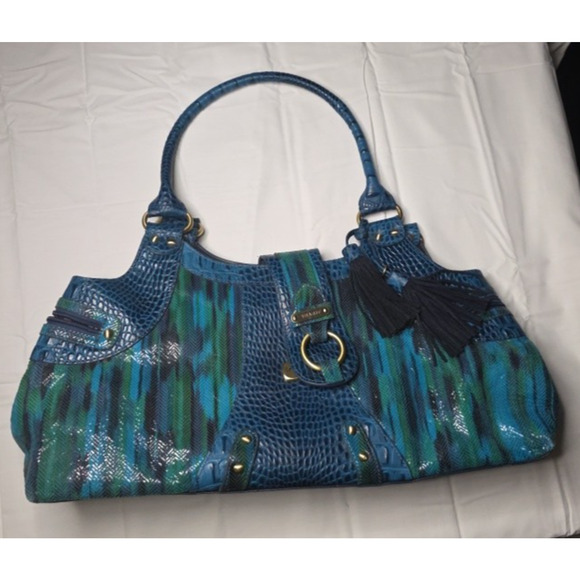 Sharif Studio Handbag Women's Blue Leather Crocodiles Embossed Satchel Vintage - Picture 1 of 8